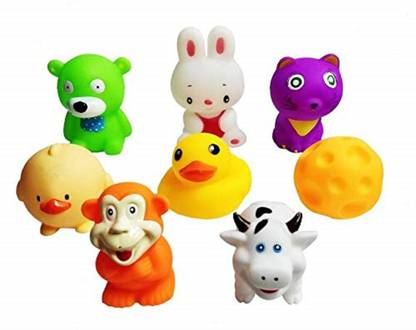 GREST Non-Toxic Baby Squeeze Sound Bath Toy Chu Chu Set of 8 Pcs Mix Animal Shape Toy Bath Toy