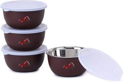 Homeish Stainless Steel, Polypropylene Serving Bowl Microwave Safe Bowl Set with Lids for Reheating Approx. 500ml X 14cms Each