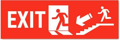 Mindcraftz Emergency Exit down Sign Board Sticker Red color Pack of 3 | 12 x 4 inches  Emergency Sign