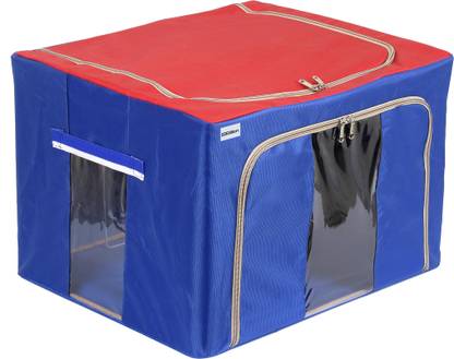 Billion Designer Large Clear Window Storage Bins Foldable Fabric Storage Bins Boxes for Clothes - Stackable Container Organizer Set with Carrying Handles(Blue & Red)-31_S_12257 31_S_012257