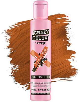 Crazy Color Semi Permanent Hair Color Cream, 150Ml (Coral Red) , Coral Red
