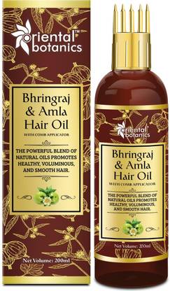 Oriental Botanics Bhringraj & Amla Oil with Comb Applicator for Healthy, Voluminous & Smooth Hair Oil