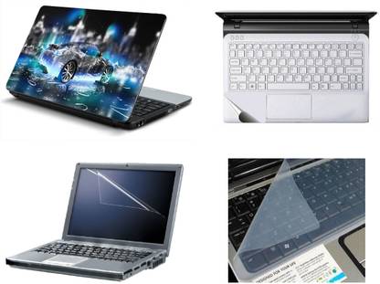 Namo Art 4in1 Combo of Neon Water Car Laptop Skin with Palmrest Skin, Laptop Screen Guard and Key Guard for All Laptop - Notebook Combo Set
