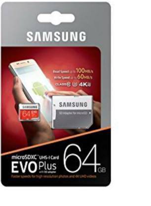 SAMSUNG 64GB MB-MC64HA/IN Memory EVO Plus 64 GB MicroSDXC Class 10 100 MB/s  Memory Card Compatible with Gaming Console, Camera, Tablet, Mobile, Computer