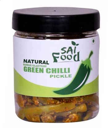 SAI Food (Without Oil) Homemade Natural Marwari Rajasthani Green Chilli Pickle Hari Mirch Ka Achar 250gm Traditional Marwari Rajasthani Flavor Tasty & Spicy 250gm Green Chilli Pickle