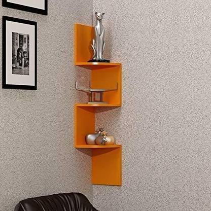 CRAFTSMAN SHOPPE Antique Mini Zig ZAG Corner Wall Mount Shelf Unit/Racks and Shelves/Wall Shelf/Book Shelf/Wall Decoration (Orange) Wooden Wall Shelf