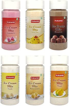 PURAMIO Icecream Mix Combo of- Vanilla, Chocolate, Strawberry, Mango, Kesar Pista, Butterscotch - 100g Each 600 g