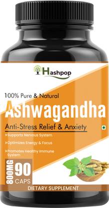 hashpop Ashwagandha Capsules Supplement 100% Pure Root Extract 90 Capsules (800 mg)