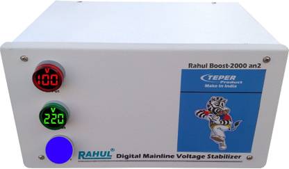 rahul Boost-2000 an2 Kva/8 Amp 100-280 Volt,5 Booster,Use a Maximum of 8 Amp Load, input Output Meter With Load Indicator With Over Load MCB, Mainline Automatic Digital Voltage Stabilizer Automatic Voltage Stabilizer