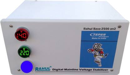 rahul Base-2500 an 2.5 Kva/10 Amp 140-280 Volt,3 Booster Use a Maximum of 10 Amp Load, input Output Meter With Load Indicator+ Over Load MCB, Mainline Automatic Digital Voltage Stabilizer Automatic Voltage Stabilizer