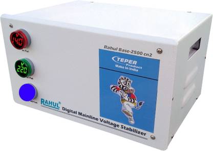 rahul Base-2500 cn2.5 Kva/10 Amp 140-280 Volt,3 Use a Maximum of 10 Amp Load, input Output Meter With Load Indicator+ Over Load MCB, Mainline Automatic Digital Copper Voltage Stabilizer Automatic Voltage Stabilizer