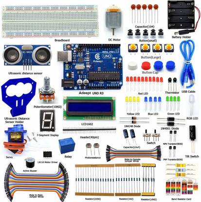 IDUINO Ultrasonic Distance Sensor Starter Kit Compatible with Arduino IDE, DC Motor, LCD1602, Uno R3 Microcontroller Starter/Beginner Kit with Tutorial and Code Educational Electronic Hobby Kit