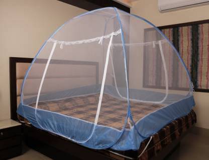 NT and Ntik Polyester Adults Washable Double Bed Net (White and Blue) Mosquito Net