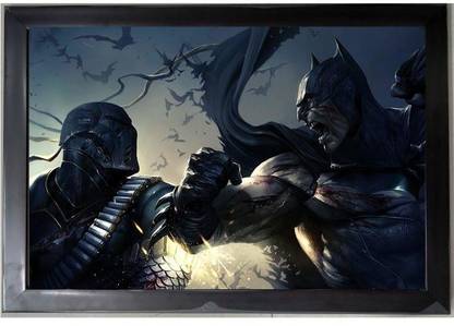 Batman vs Deathstroke Fight Sense Digital Reprint Poster Framed 14x20 Inch Paper Print