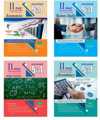 5 In 1 2nd PUC Commerce (BASIC MATH, ECO, BUS, ACC) - Combo (Pack Of 4)