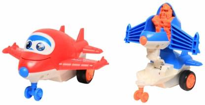 QBIC Set of 2 Super Aeroplane Wings Toy for Kids,360 Degree Rotate Pull & Push Back Deformation Airplane Robot Transforming Mini Aeroplane(Colour May Vary as per Availability)