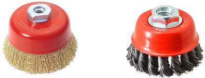 zua 2pc Twisted Cup Brush (3 inch), Brass Circle Wire Brush (3 inch) and Drill Attachment (M10) Combo for Removing Rust, Paint, Stains, Stubborn dirt, polishing Wheel Brush