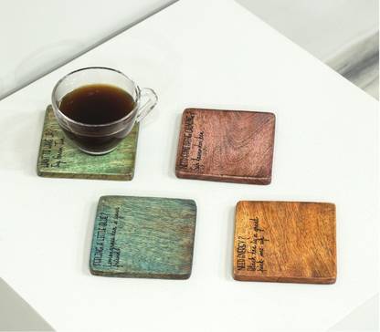 MIRAI WOODS Square Reversible Wood Coaster Set