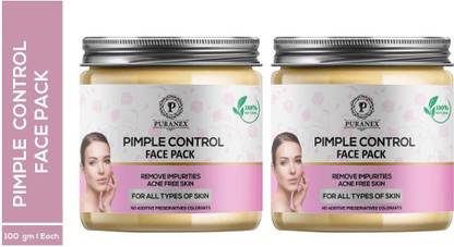 puranex 100% Natural & Pure Pimple Control Face Pack Combination of Lemon Peel, Orange Peel, Beet Root,Neem (Powder)& Multani Mitti For Pimple Control, Reduce Pimple Marks, Gives Natural Skin Tone, Reduce Pigmentation, Remove D-tan & Dullness, Reduce Sun Damage, Remove Blemishes, Gives Extra Glowing Skin (For Men & Women) Face Pack (Pack Of 2) 200 GM