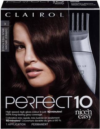 Clairol Perfect 10 by Nice 'n Easy Hair Color 03 Darkest Brown 1 Kit , Dark Brown