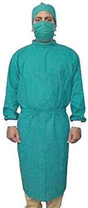 MSC Surgicals Reusable Cotton Surgeons Gown Premium Set with Face Mask and Cap (Green) Gown Hospital Scrub