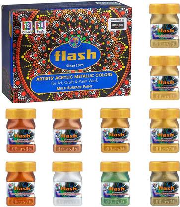 FLASH Solid Metallic Acrylic Paint Set | 12 Metallic Colors | 50 ml, 1.7 fl oz Each