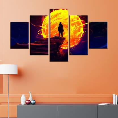 uDecore Beautiful Stand A Man front of the Sun Wall Painting/Canvas Print Wall Hanging/Home Decor for Living Room, Bedroom, Office Decoration in 5 Panel set (Size W-100 cm x H-61 cm) Canvas 24 inch x 40 inch Painting