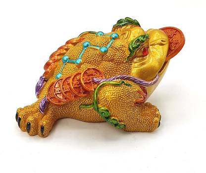 Plus Value Feng Shui Frog Toad Multi Colour With Coin Decorative Showpiece  -  8.5 cm