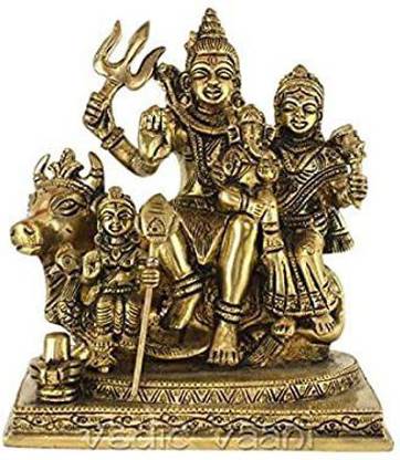 Idolsplace Astadhatu Made Shiv Parivar/Shiv Parvati Ganesh Kartikeya on Nandi Idol 350gms Decorative Showpiece  -  10 cm