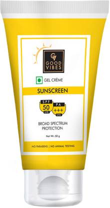 GOOD VIBES Sunscreen - SPF 50 PA+++ SPF 50 PA +++ UVA & UVB Protection Broad Spectrum Gel Creme Sunscreen