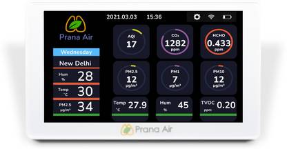 Prana Air Sensible+ Indoor Air Quality Monitor PM2.5, CO, CO2, TVOC, HCHO, Temp, With 7" Touch Screen, WiFi & Mobile App Enabled Air Quality Meter