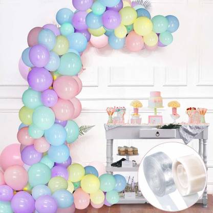 Bash N Splash Solid Multicolored Pastel Macron Garland Party Decoration Pack With confetti balloon with Arch Strip & Glue Dots(Pack of 112) Balloon