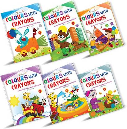 Cartoon Colouring Books Collections Set of 6  - Crayon Colouring