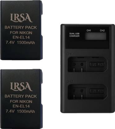 LRSA Lithium-Ion Battery 7.4 v 1500mah 2-Pack and Charger for Nikon EN-EL14, EN-EL14a  Camera Battery Charger