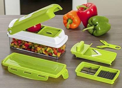 FRDE 12 in 1 Multi-Purpose Vegetable and Fruit Chopper, Fruit Grater, Slicer Dicer, Chipper, Peeler | Hand Chopper, Cutter - All in One (Green) Vegetable & Fruit Grater & Slicer