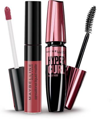 MAYBELLINE NEW YORK Sensational Liquid Matte Lipstick, Sensationally Me and Hypercurl Mascara Waterproof, 16.2g
