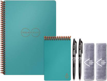Rocketbook Everlast Executive and Mini Wirebound Notebook with 2 Pilot FriXion pens and 2 microfiber cloths, Neptune Teal (EVR EM K CCE) Regular Note Book Ruled 42 Pages