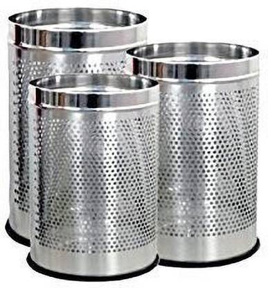 Shivom steel Set of 3 Perforated Stainless Steel Dustbin