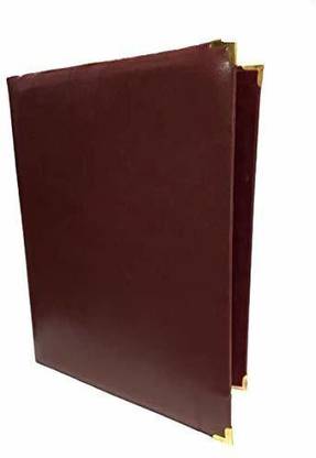 SMKT leather Folio/Executive Portfolio, Faux Leather & Brass Corners, Resume Document Organizer with Paper AUTO Clip MEHROON