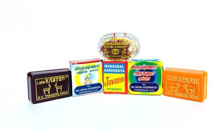 rsrs Pooja Pack Items-6 Divine Kungumapoo, Punugu, Gorojanam, Kasturi, Incense-Javadhu, Aragaja,