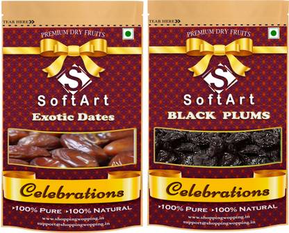 Soft Art Dry fruit combo of Dates & Black plums (200g) Dates, Plums