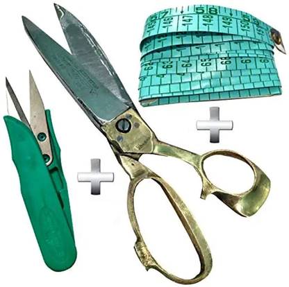 CRAFTSFY Tailoring Scissor,Best Cloth Cutting, Professional Taylor Scissor, Inch Tape Meter Multipurpose Scissor with Thread Cutters Heavy Duty Master Professional Tailoring Scissor With Golden Brass Handle Scissors (Combo Of 3) Scissors