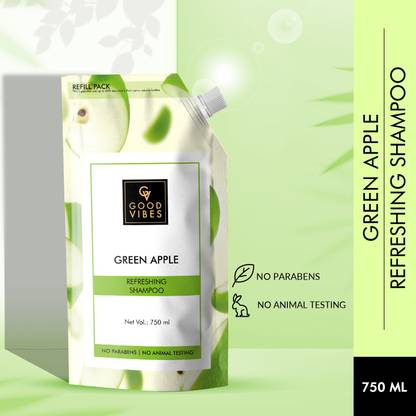 GOOD VIBES Green Apple Refreshing Shampoo (750 ml Refill)