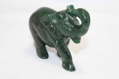 PH Artistic Figurine Handmade Carved Natural Green Jade Stone Elephant Statue Home Décor E6 Decorative Showpiece  -  6.8 cm