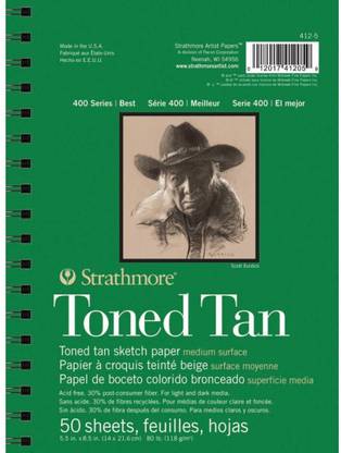 Strathmore 400 Series Toned Tan 5.5''x8.5'' Warm Tan Smooth 118 GSM Paper, Long-Side Spiral Bound Album of 50 Sheets Sketch Pad