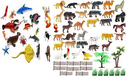 MON N MOL TOY Animal Toy Figures- Wild, Farm, Ocean (36 PCS SMALL)