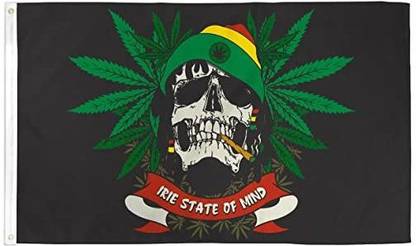Home And Holiday Flags Rasta Skull Irie State of Mind Marijuana Flag 3 x 5 Foot Party Banner Pot Weed Pennant Flag