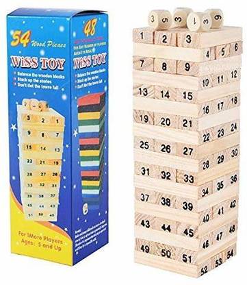 UNIQUE GIFT SHOP Small and Mini Jenga Blocks 54 pcs 3 Dices with Box Packing | Jenga Puzzles for Kids | Jenga Blocks for Kids | Building Blocks |size _small