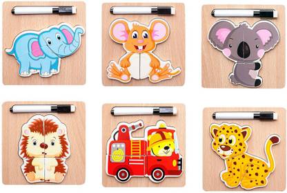 Univocean Simple puzzles for kids of 6 pieces wooden jigsaw learning toys Educational Board Games