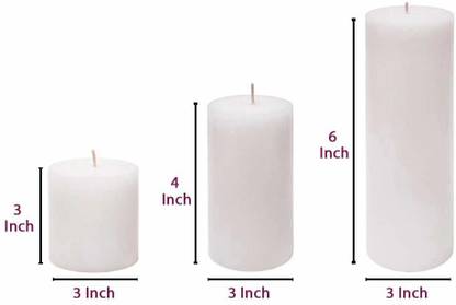SAPI'S Set of 3 Pillar Candles 3 * 3 Inch, 3 * 4 Inch, 3 * 6 Inch White Unscented (Burning Time 50 to 90 Hours) Candle